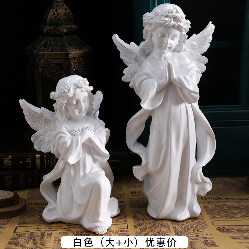 Adornos de ángel retro de estilo europeo, decoración de mesa de niña angelito de plástico de resina americana