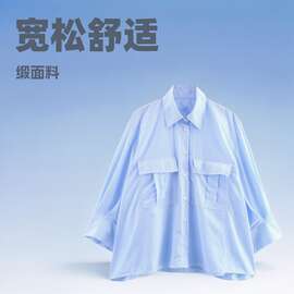za时尚通勤女装上衣复古竖条纹长袖女士衬衫宽松休闲情侣衬衣外套