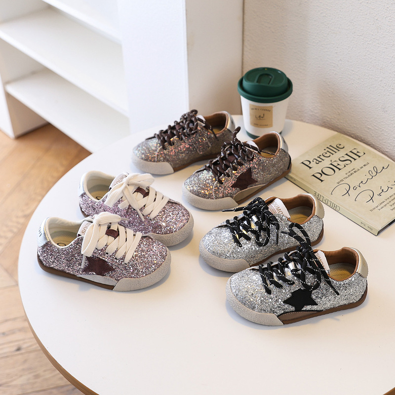 Fashionable children's shoes, kids' sneakers, Korean-style stylish girls' sneakers, sequined casual shoes, soft-soled baby shoes for spring and autumn Fashionable children's shoes, kids' sneakers, Korean-style stylish girls' sneakers, sequined casual shoes, soft-soled baby shoes for spring and autumn