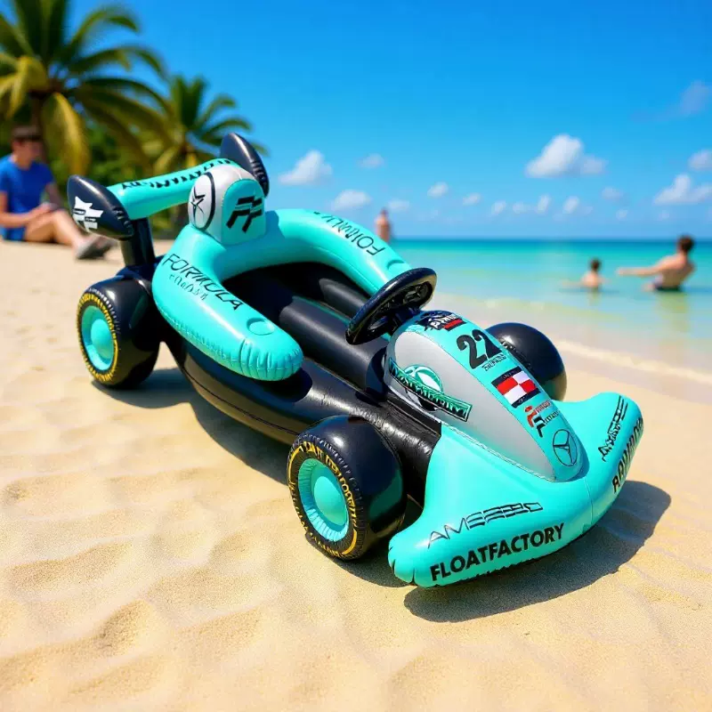新款充气浮排赛车 水上充气赛车浮排奔驰PVCF1靠背浮床赛车浮排游