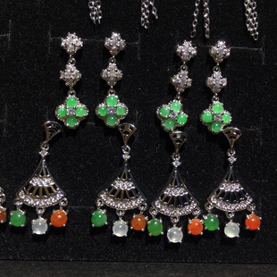 Myanmar Natural Ice Fruit Green Tricolor Yang Green Emerald Earrings Earrings Earrings Earrings s925 Silver Plated Gold Plated Inlay
