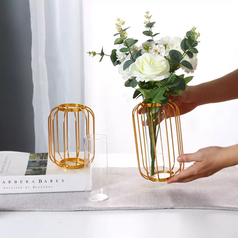 创意轻奢水培铁艺花瓶喜庆灯笼仿真花装饰花瓶