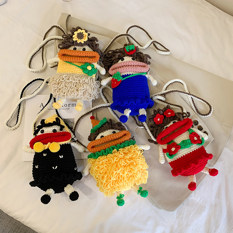 Douyin popolare salsiccia bocca grande bocca borsa per cellulare borsa fatta a mano all'uncinetto fai da te in lana per maglieria borsa divertente portachiavi_voghion.com