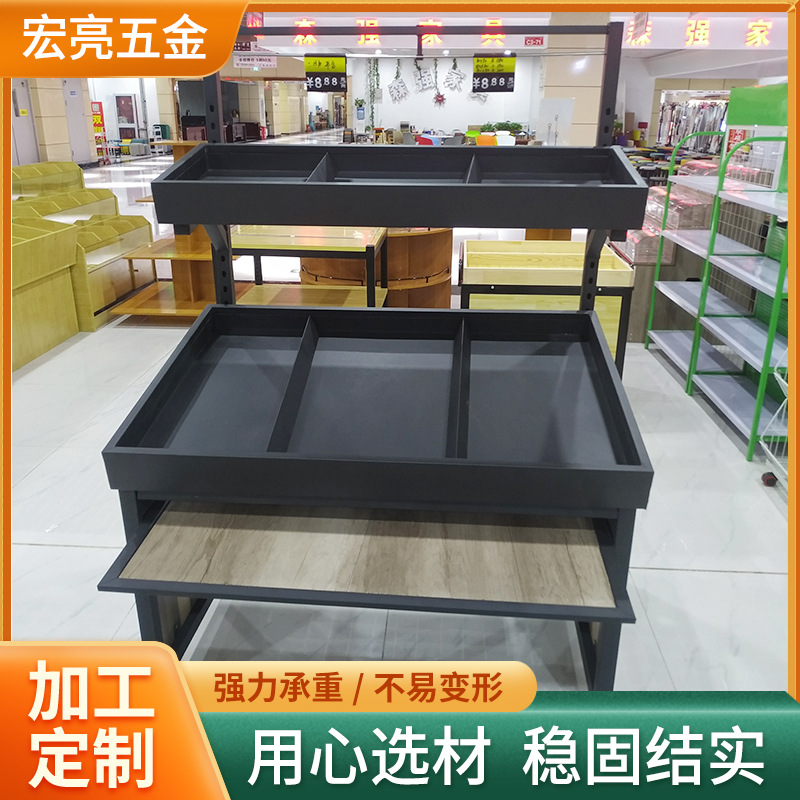 厂家批发商场超市货架钢木结合 双层斜面散装蔬菜展示架水果货架