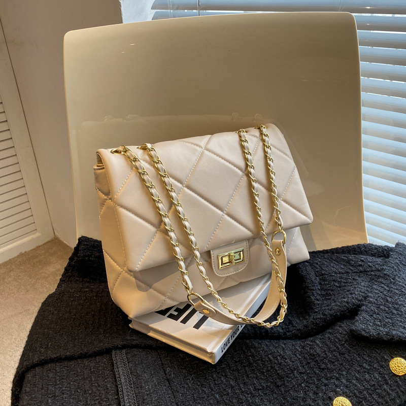 小香風菱格鏈條包包女2024春新款森系高顏值百搭單肩斜挎包小方包