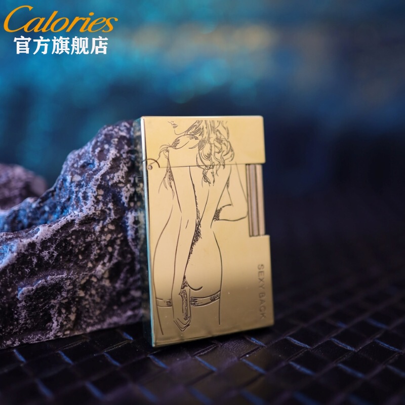 Calories卡路側滑朗声灯油ライター真鍮彫刻美女図案彼氏誕生日プレゼント|undefined