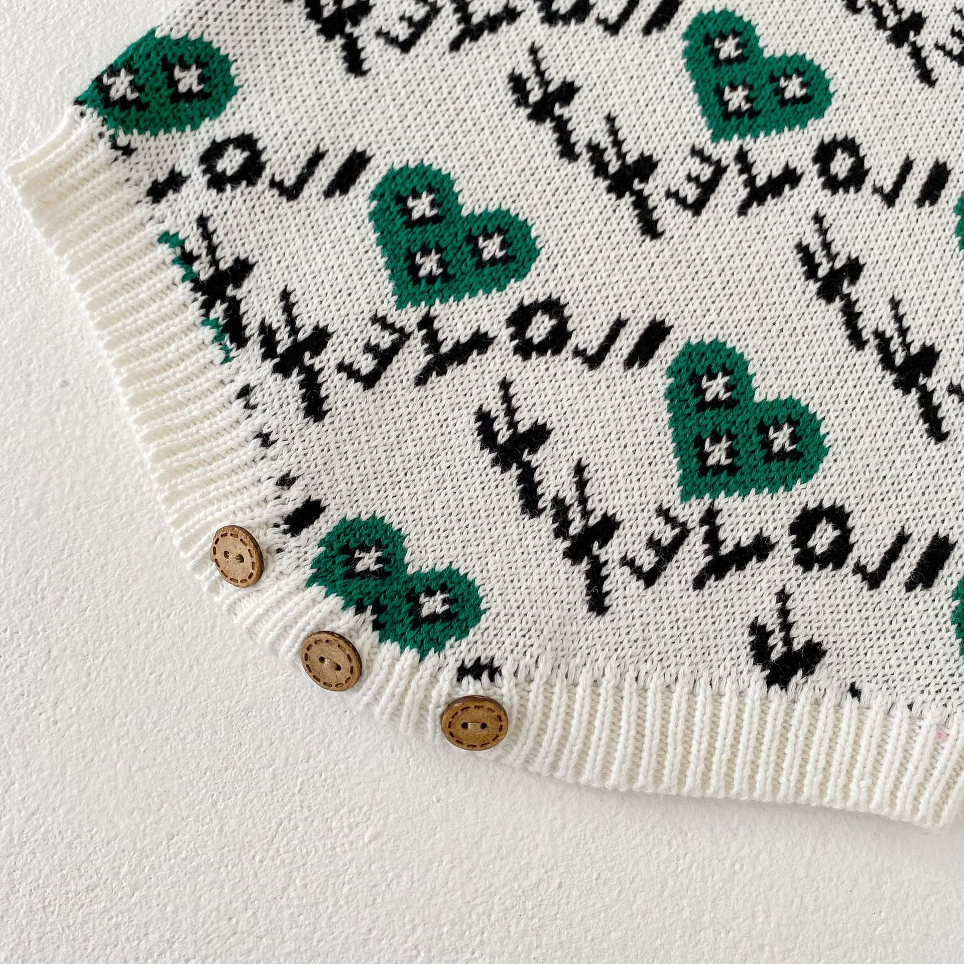 Pull bébé automne et hiver 2024, lettres d'amour brodées, cardigan en fil de coton, tricoté avec une veste_voghion.com