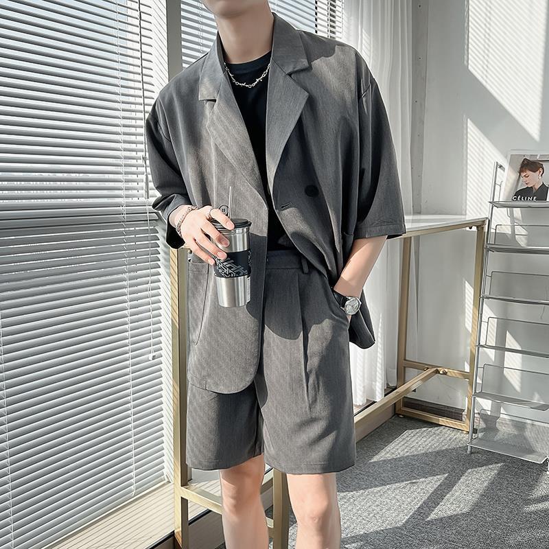 轻熟薄款七分袖西服男设计感夏季小西装外套宽松痞帅坠感休闲套装