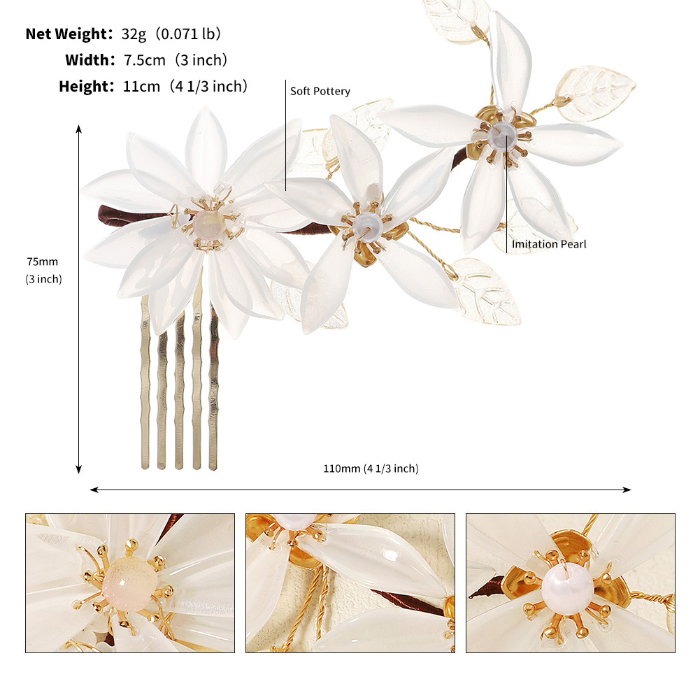 Retro Flower Rhinestone Pearl Insert comb 1 Piece