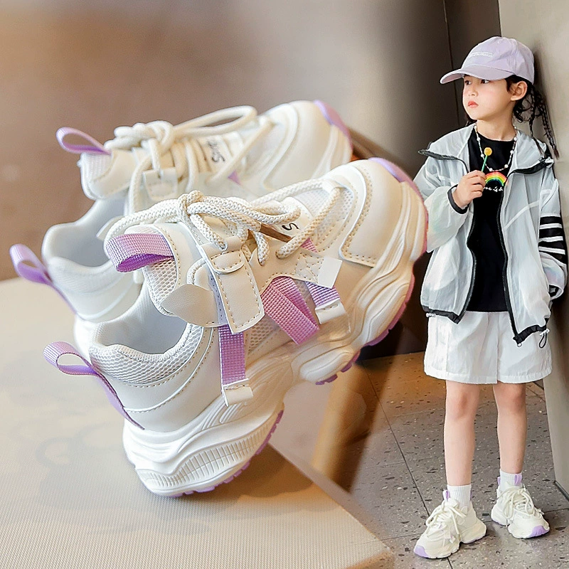Обувь для девочек Детский спортивный папочка сетчатая обувь 2024 новая летняя сетка лапша большой ребенок летняя дышащая маленькая белая девушка
