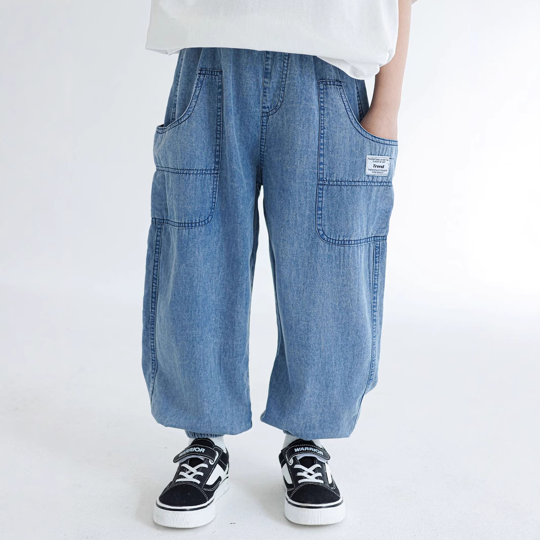 2025 Summer Boys' Thin Tencel Jeans Children's Soft Air Conditioning Pants Trendy Summer Casual Pants for Young Children