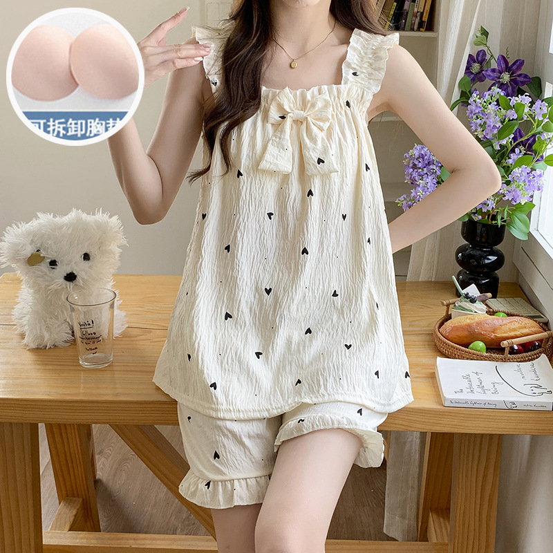 New Style Suspender Pajamas for Women, Summer Shorts, Cloud Cotton, Built-In Breast Pads, No Need to Wear Bra, Can Be Worn Outside, Home Clothes Set