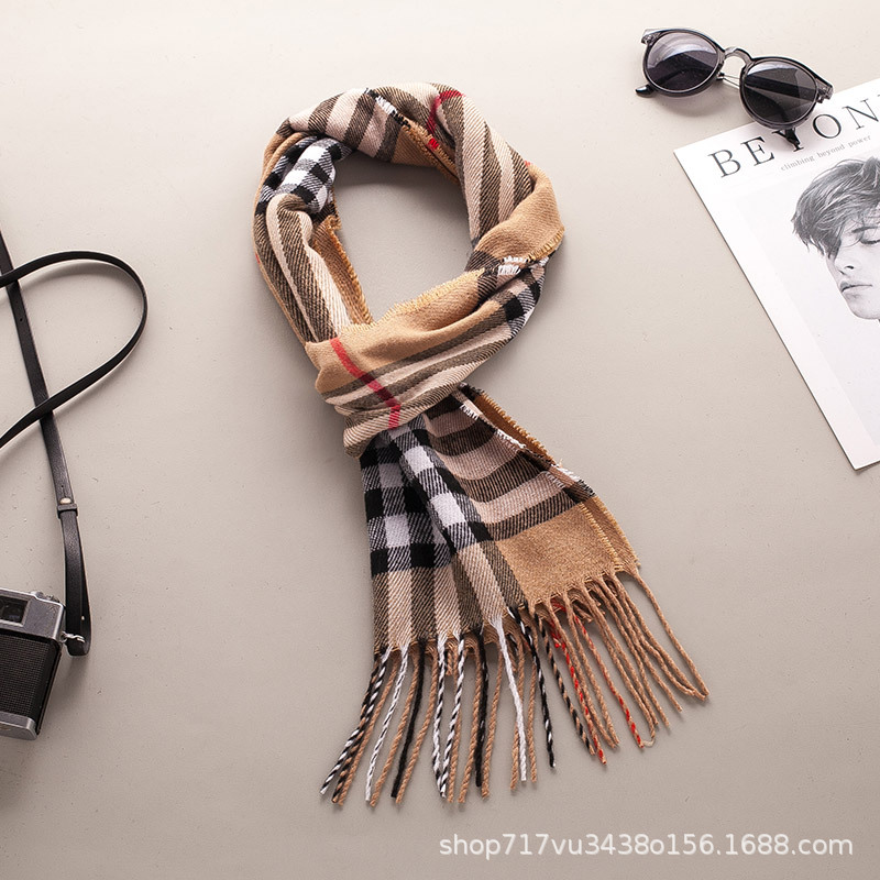 Imitation Cashmere Scarf Autumn and Winter Classic Plaid Scarf Versatile Tassel Warm Men's and Women's Scarf Thickeneded Shawl