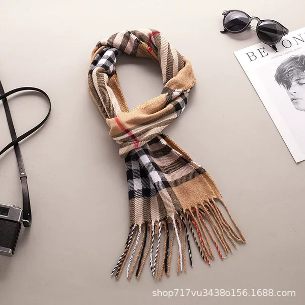 Imitation Cashmere Scarf Autumn and Winter Classic Plaid Scarf Versatile Tassel Warm Men's and Women's Scarf Thickeneded Shawl