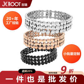 亚马逊跨境爆款 钛钢三排圆点手镯18K金电镀手环 48小时现货速发