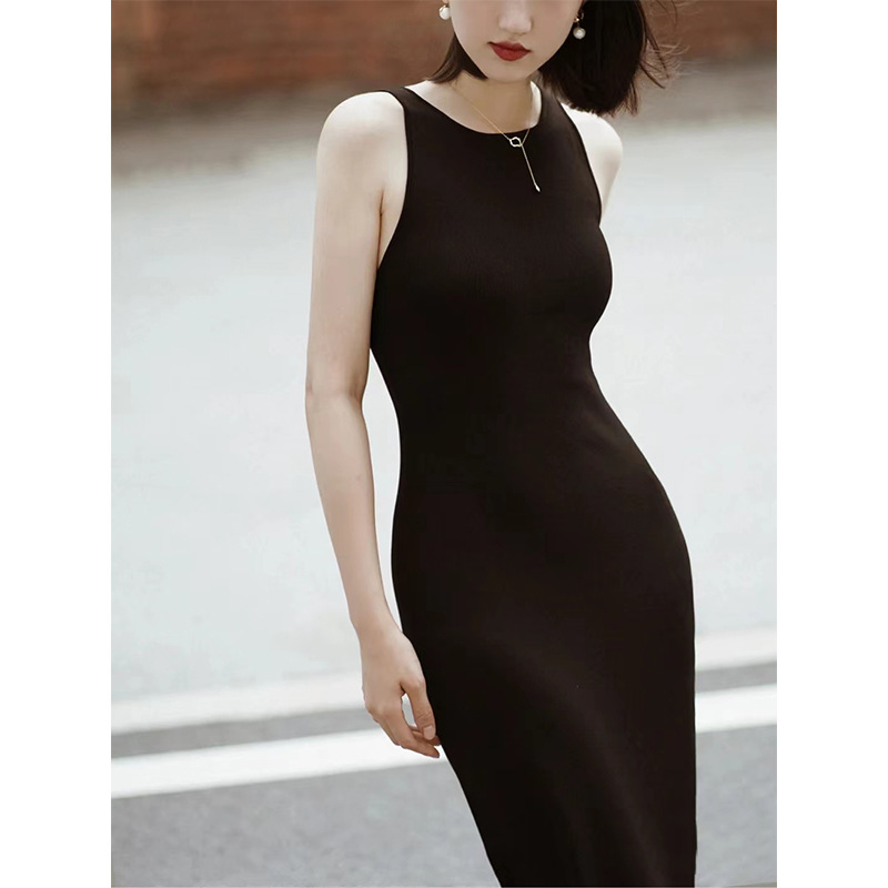 Free Shipping High-End French Style Summer New Fashion Women's Slim Fit Cos Style Knitted Vest Dress