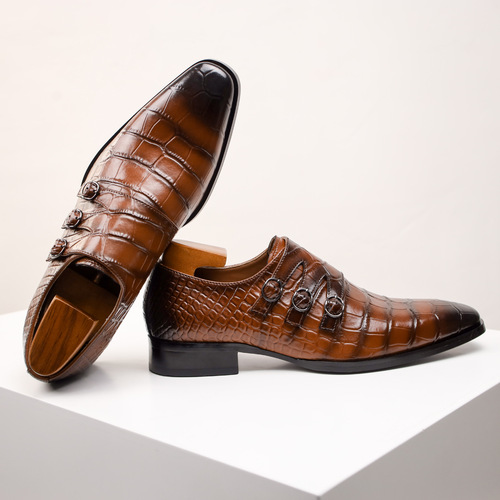 Large size brock shoes, new summer breathable leather shoes, men's business dress, embossed monk shoes, men