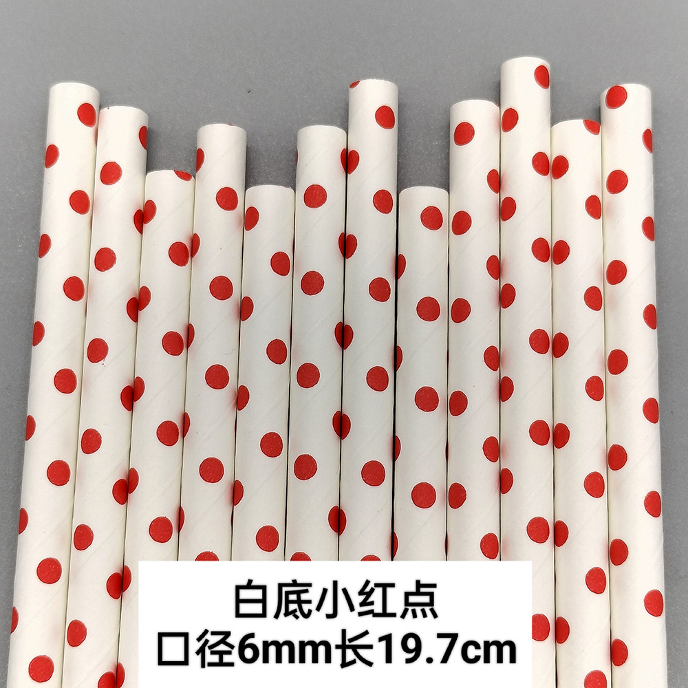 Red de papel rojo paja desechable degradable color dot papel paja jugo bebida postre Mesa decorativa paja
