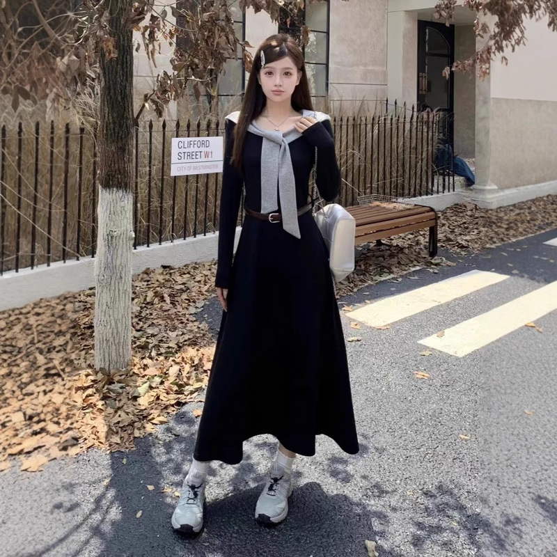 【ベルト付き】大きいサイズの婦人服秋の新型太ったMM英倫風は腰の長いスカートを収めて肉を遮って痩せています。|undefined