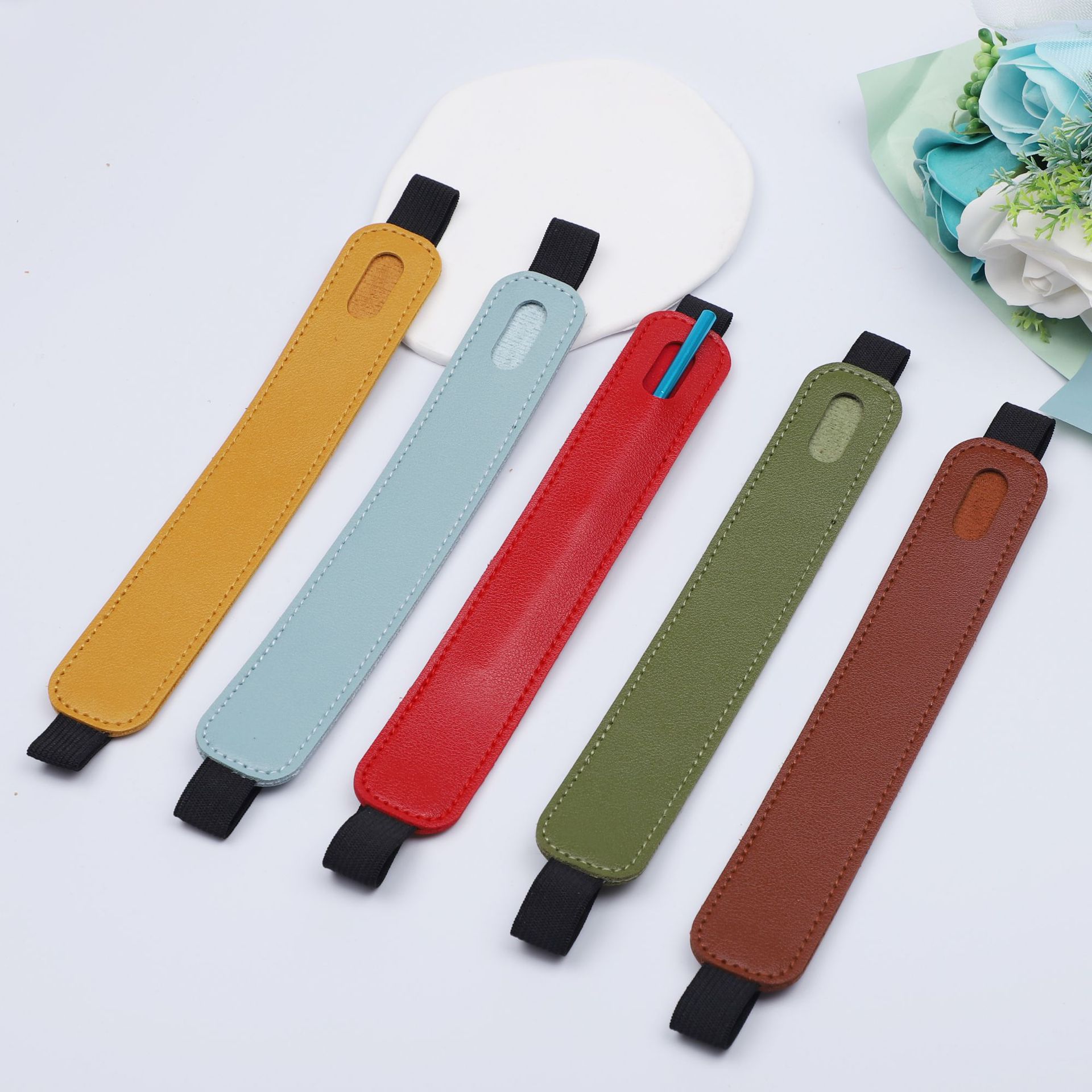 pu皮质平板电子笔保护套高弹性松紧带皮革笔套ipad电容笔笔袋logo