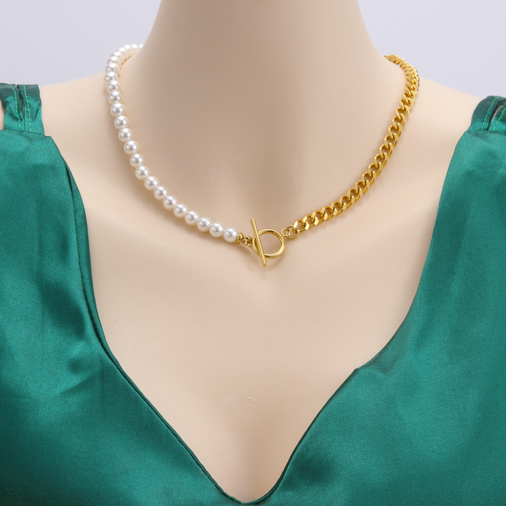 Fashion Geometric Titanium Steel Plating Artificial Pearls Necklace 1 Piece