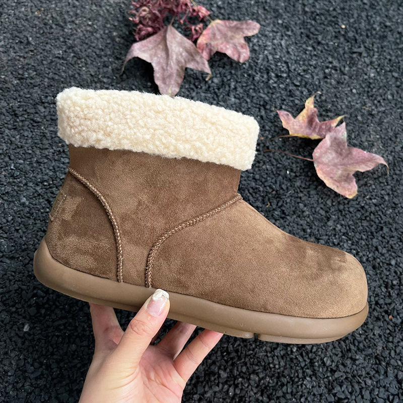 Stivali da neve da donna in vera pelle di pecora 2025, stivaletti invernali foderati in pile in stile britannico, scarpe casual antiscivolo_voghion.com