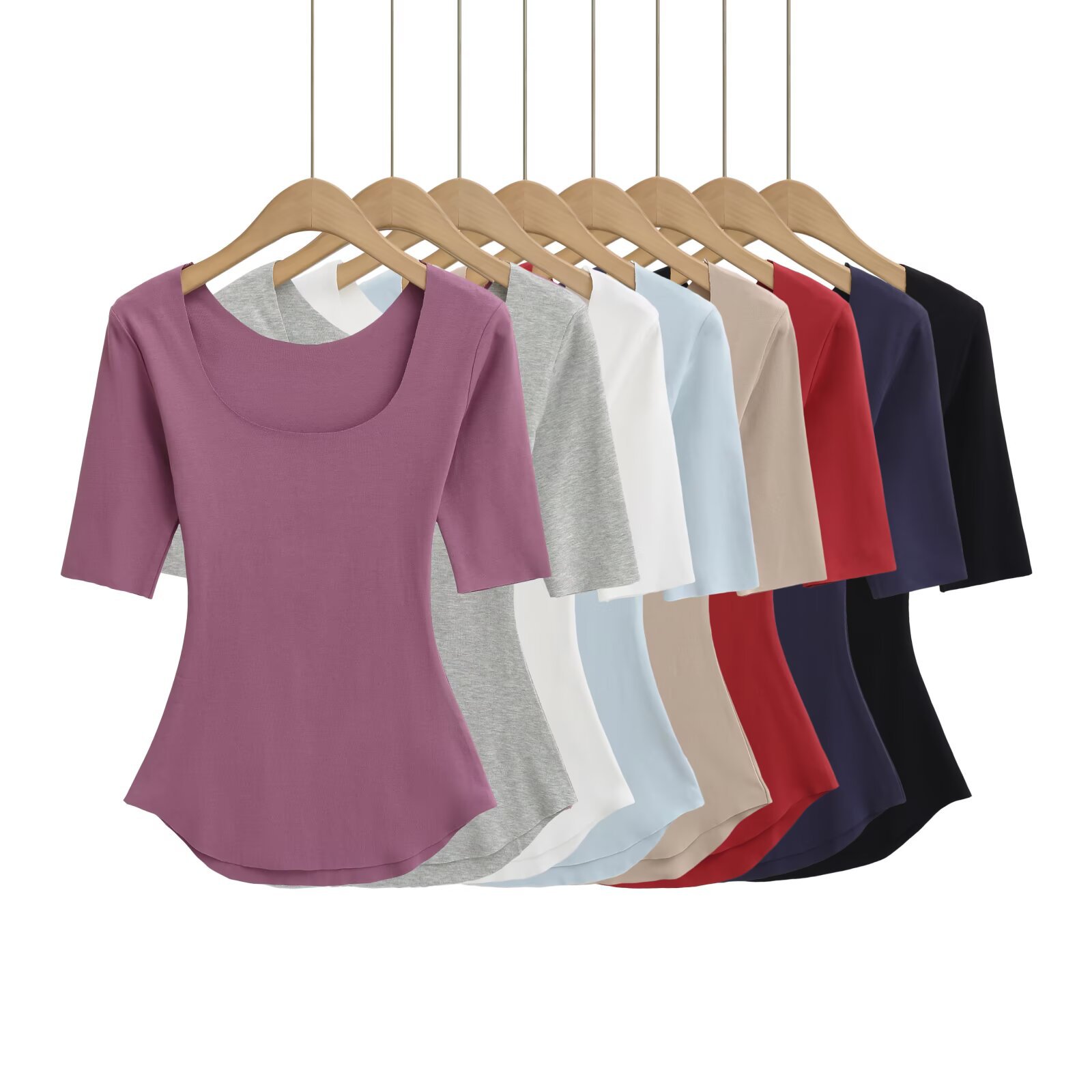 2025 Summer Pure Desire Style Sexy Slim Fit Large U-Neck Mask T-Shirt Body Shaping Mid-Sleeve Top Base Layer