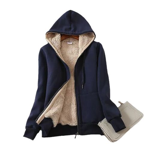 Amazon Korean Version Retro Warm Medium-Long Sleeve Fleece Padded Thick Elegant Commute Zipper Stylish Cotton Sweatshirt
