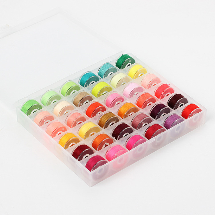 36 rejilla transparente con hilo caja de lanzadera corazón más color fijo color brillante color frío color cálido al por mayor juego de hilo de coser de 36 colores