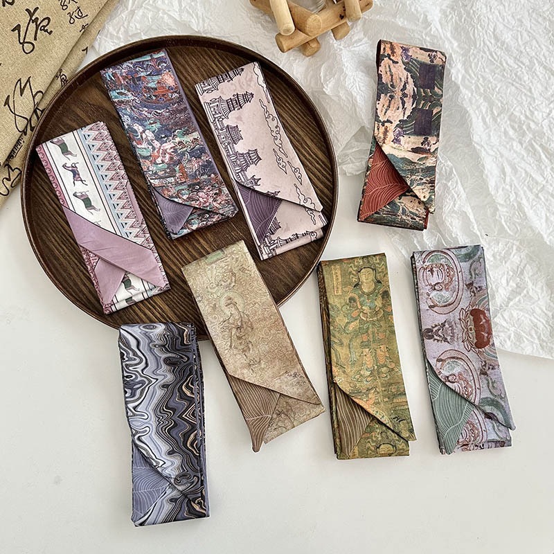 Pañuelo de seda largo, sentido de alta calidad, bufanda de estilo chino retro, pañuelo en la cabeza, cinturón para el cabello, cinta para atar, cinturón decorativo