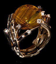 贝迪跨境热卖饰品黄色水晶球金色树枝戒指精致时尚款指环厂家直销