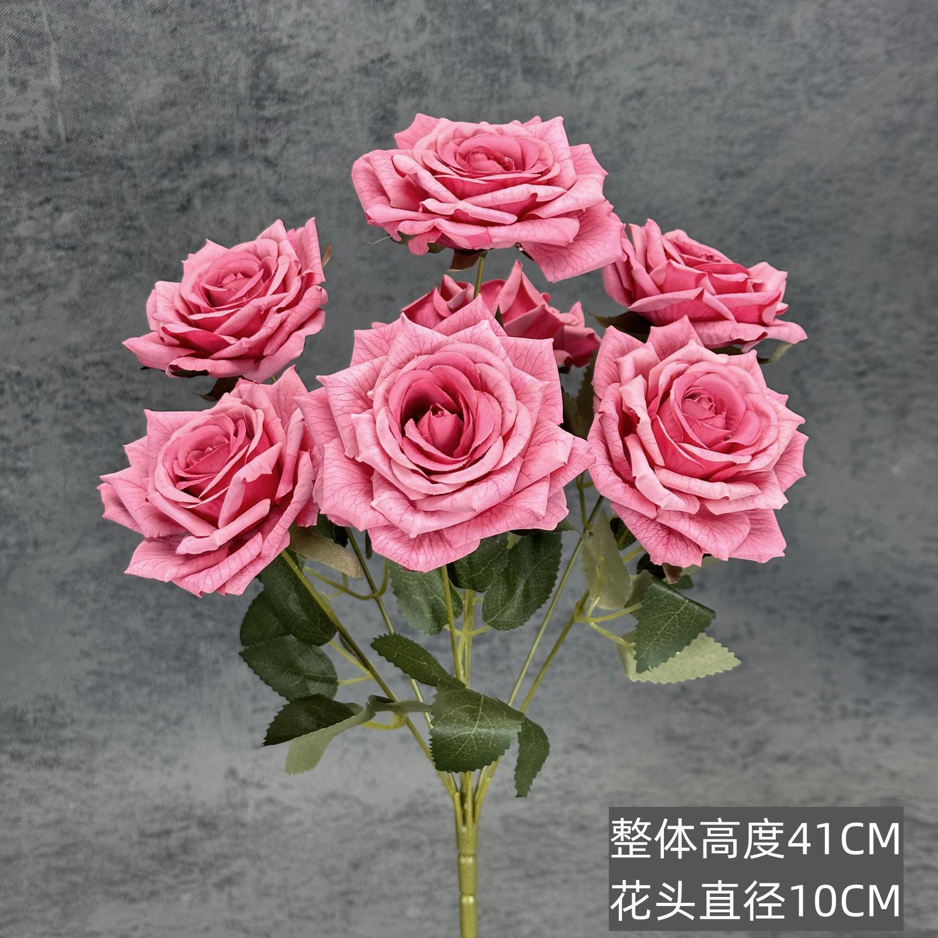 El paquete de 7 cabezas de rosas de diamante recubiertas flores simuladas boda decoración del hogar decoración de flores falsas al por mayor