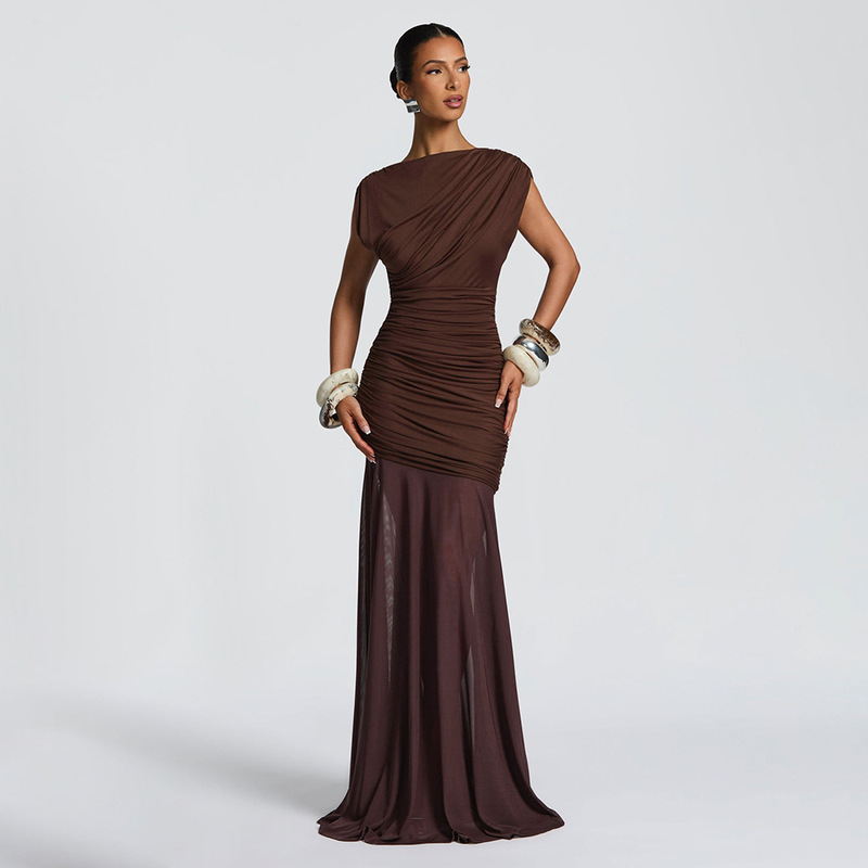 Elegant evening dress, European and American cross-border mesh party evening dress, women's slim-fit dress