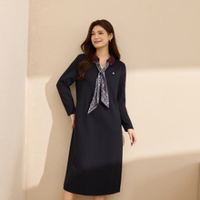 【优雅丝巾连衣裙】纤莉秀大码女装直筒遮肉裙子胖mm2025秋装新款