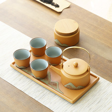 粗陶手绘茶壶套装日式提梁壶功夫茶具简约家用商务陶瓷茶壶批发