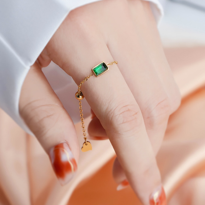 Holiday, Date Occasion Titanium Steel Material Casual Simple Style Rectangle Titanium Steel Zircon Rings In Bulk