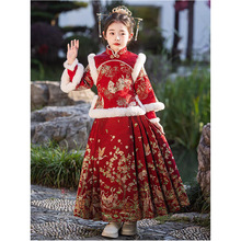 拜年服女童马面裙2025儿童汉服国风冬装新年秋冬季加厚过年服唐装