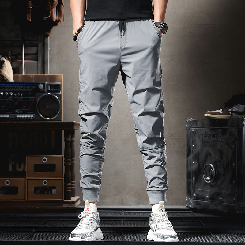 Spring and Summer trendy brand casual pants men's new trendy closed sports ice silk trousers men's high-end one-piece delivery