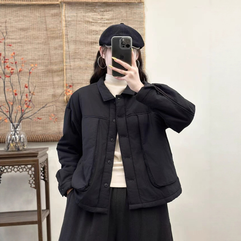 棉衣外套 秋季新款复古简约夹棉宽松净版休闲百搭棉衬衫|undefined