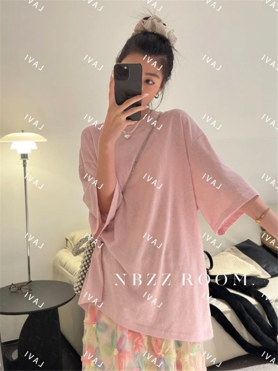 2025 여름/도파민 눈송이 코튼 반팔 티셔츠 여성용 게으른 캐주얼 느슨한 반소매 티셔츠베이스 탑 트렌디