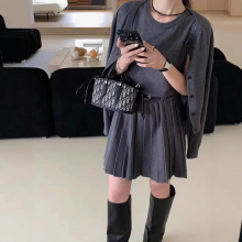 针织开衫背心百褶连衣裙两件套女秋冬新款高级感时尚气质毛衣套装