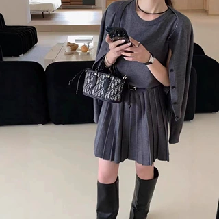 时尚休闲套装女2025新款秋季百搭背心连衣裙女+针织外套女两件套