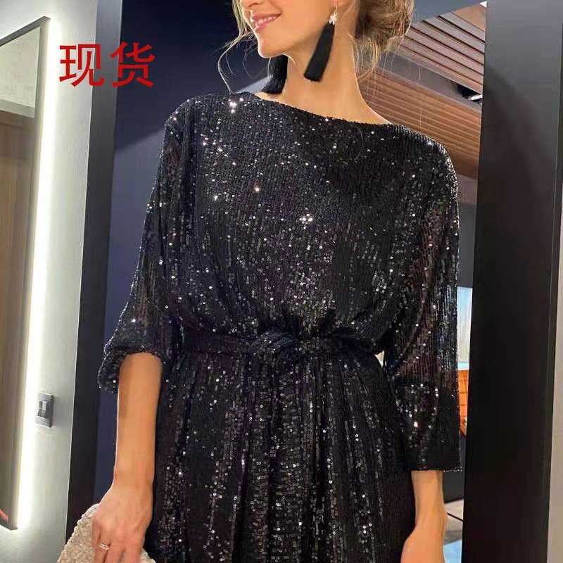 European and American independent station Amazon cross-border sequins holiday party sparkling beads dress small dress dress women's clothing