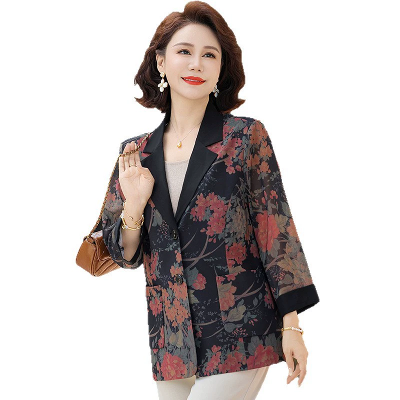 Весенне-летняя короткая куртка 2025, новый стильный топ для женщин среднего возраста, маленький костюм, тонкий костюм для мамы с рукавами восемь четвертей.