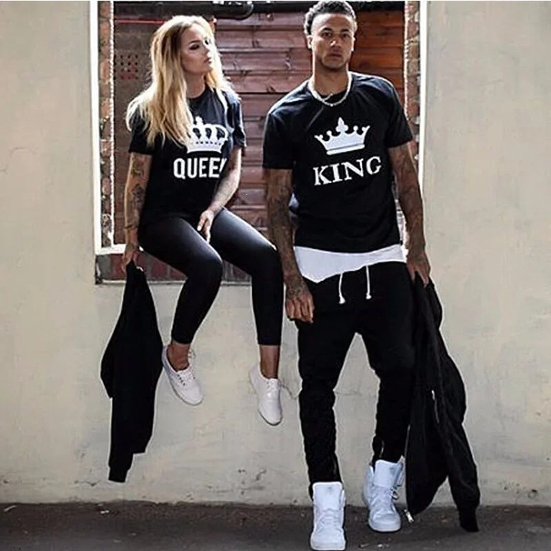 New Crown King Queen T-Shirt Unisex T-Shirt Pattern T-Shirt Clothing T-Shirt Harajuku Women's Clothing Black Cotton