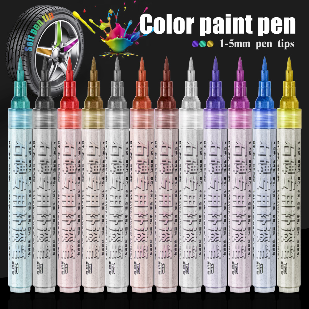 12 colores bolígrafo de pintura blando conjunto de cepillo aceitoso graffiti bolígrafo de pintura impermeable no desvanecido bolígrafo al por mayor