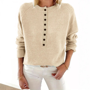 Cross-Border European and American Long-Sleeved New Women's Round Neck Half-Button Long-Sleeved Large Size Sweater Women's Sweater Light Luxury