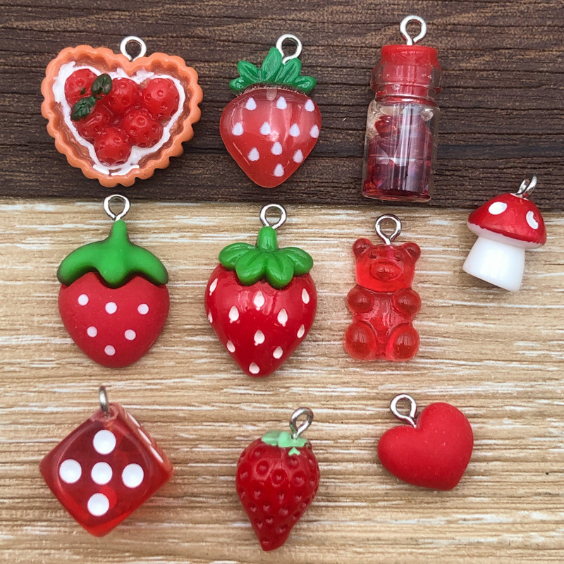 2g Weight Pendant Jewelry Making Type DIY Ornament Accessories Classification 10 Models Per Model 1, 10/Pack Quantity Resin Material Strawberry, Mushroom Pattern All Seasons Season Epoxy Design Cute Style 10 Models Per Model 1, 10/Pack Resin Strawberry Mushroom Pendant 9