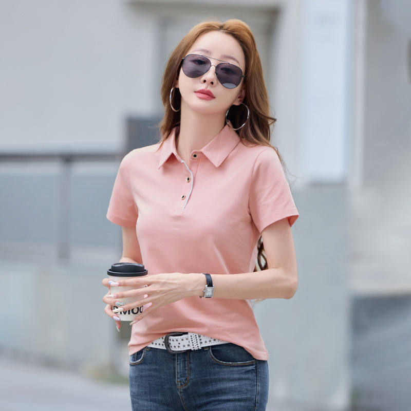 6619# lapel summer new Korean version of short sleeve T-shirt women slim coat polo collar contrast color base a generation of hair 6619# lapel summer new Korean version of short sleeve T-shirt women slim coat polo collar contrast color base a generation of hair