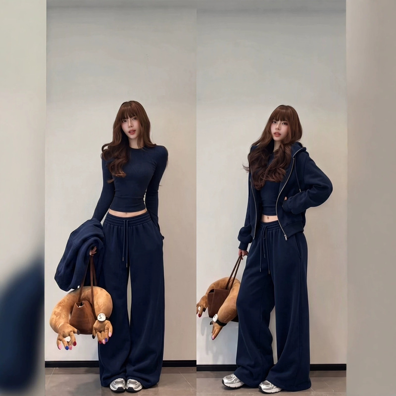 Jimo sweatshirt autumn outfit, casual loose-fitting, relaxed style, oversized women's clothing set